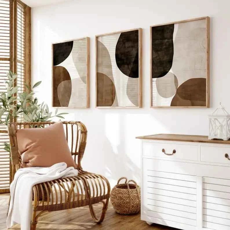 3 - Piece Abstract Canvas Wall Art Set – Emerald & Beige - Cosavia