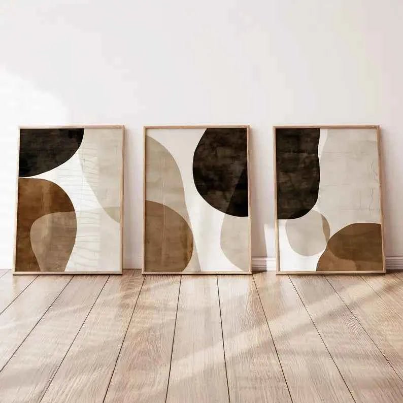 3 - Piece Abstract Canvas Wall Art Set – Emerald & Beige - Cosavia