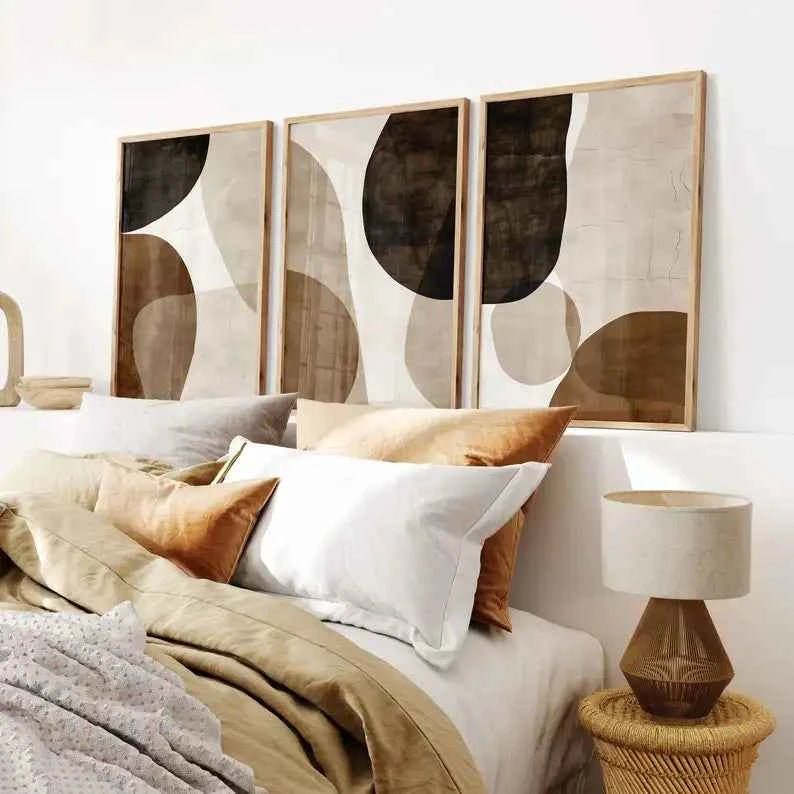 3 - Piece Abstract Canvas Wall Art Set – Emerald & Beige - Cosavia